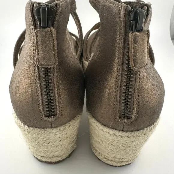 Eileen Fisher Wanda espadrille strappy Bronze Gold Leather wedges size 9 NWOB - Picture 5 of 6